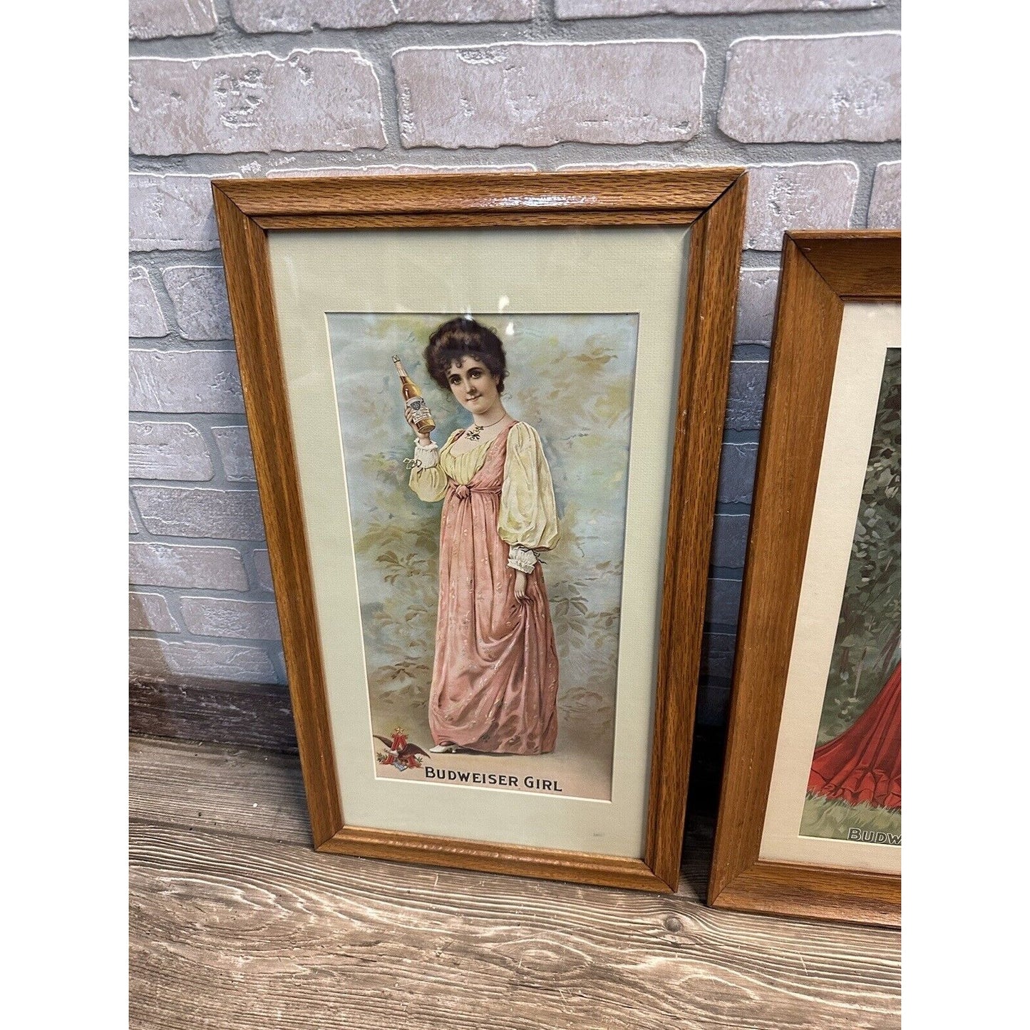 Vintage Budweiser Girls Advertising Beer Litho Prints Framed Repro Lot (2)