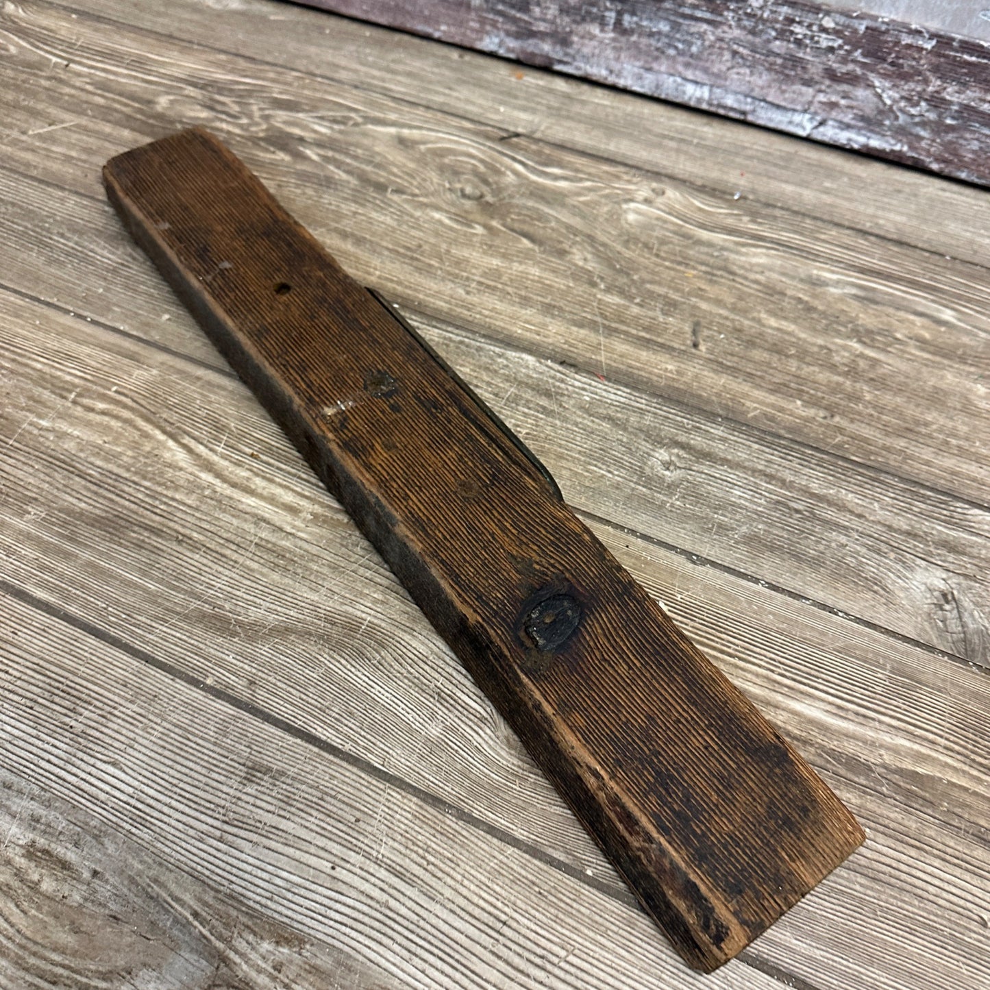 Antique Early 1900s Handmade Carpenters Level w/ Brass Plate Folky Folk Art OAAK