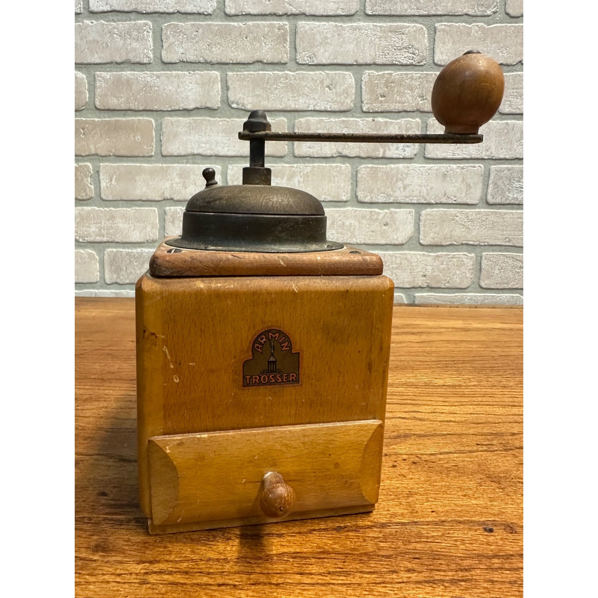 Vintage Armin Trosser Maple Wooden Coffee Grinder Hand Crank w/ Drawer