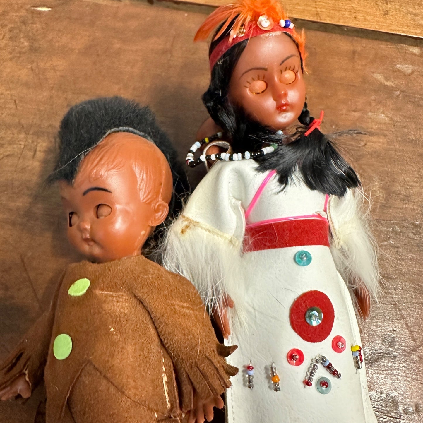 Vintage 1960s Native American Indian Sleepy Eye Dolls Child + Mother w/ Twins