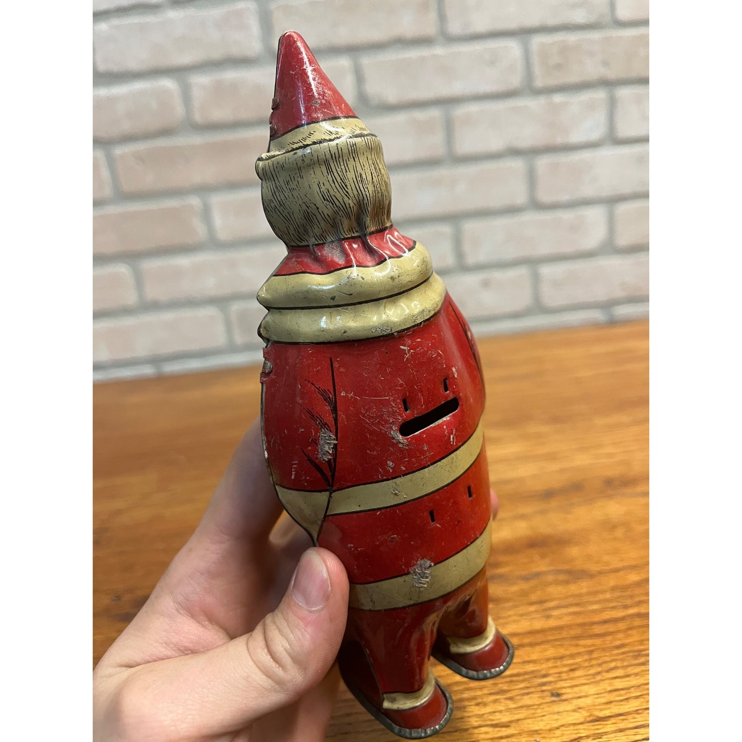 Vintage Lindstrom Tin Litho Wind Up Santa Claus 8" Christmas Toy - As-Is