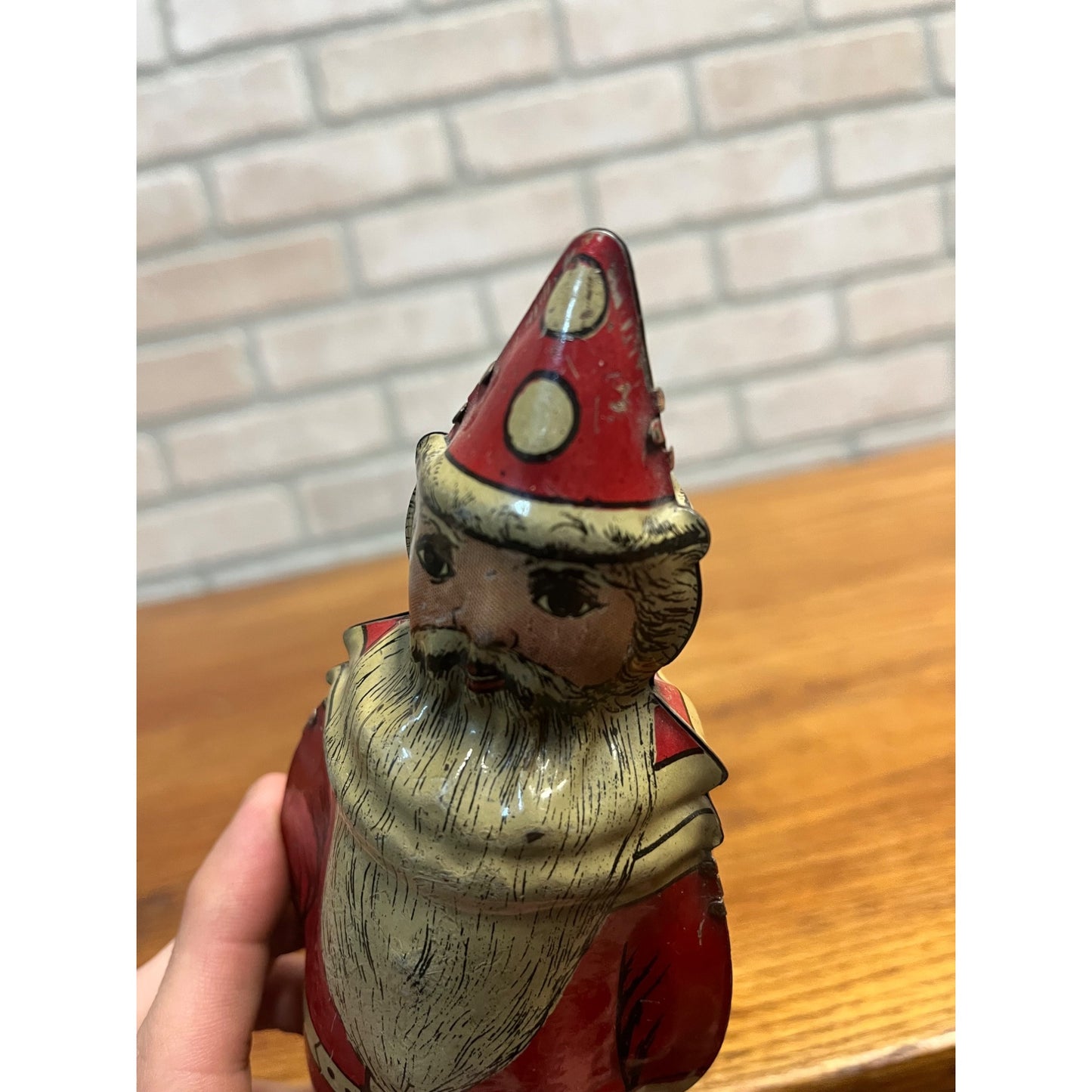 Vintage Lindstrom Tin Litho Wind Up Santa Claus 8" Christmas Toy - As-Is