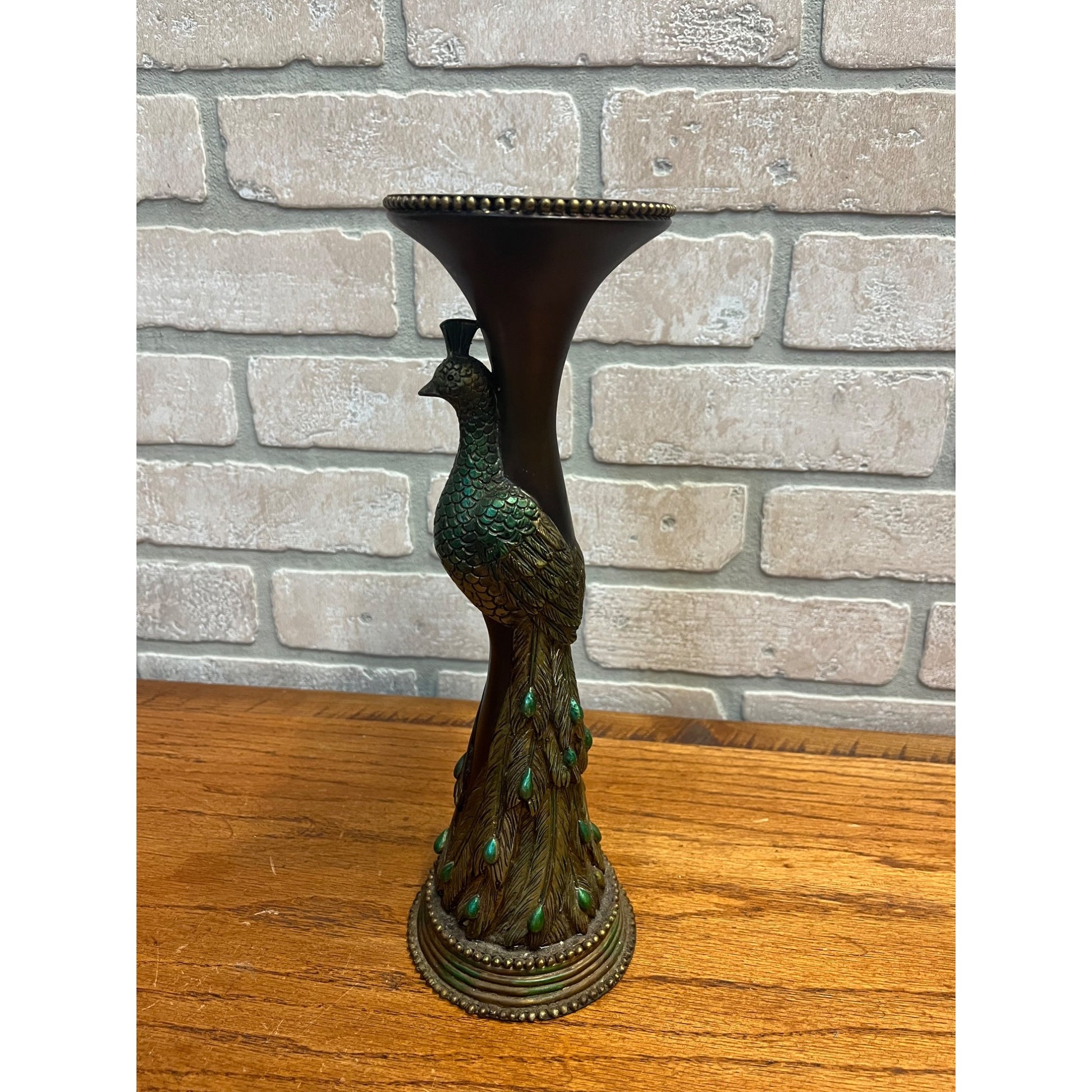 Vintage Mid-Century MCM Peacock Table Candle Holder Single 11.75"