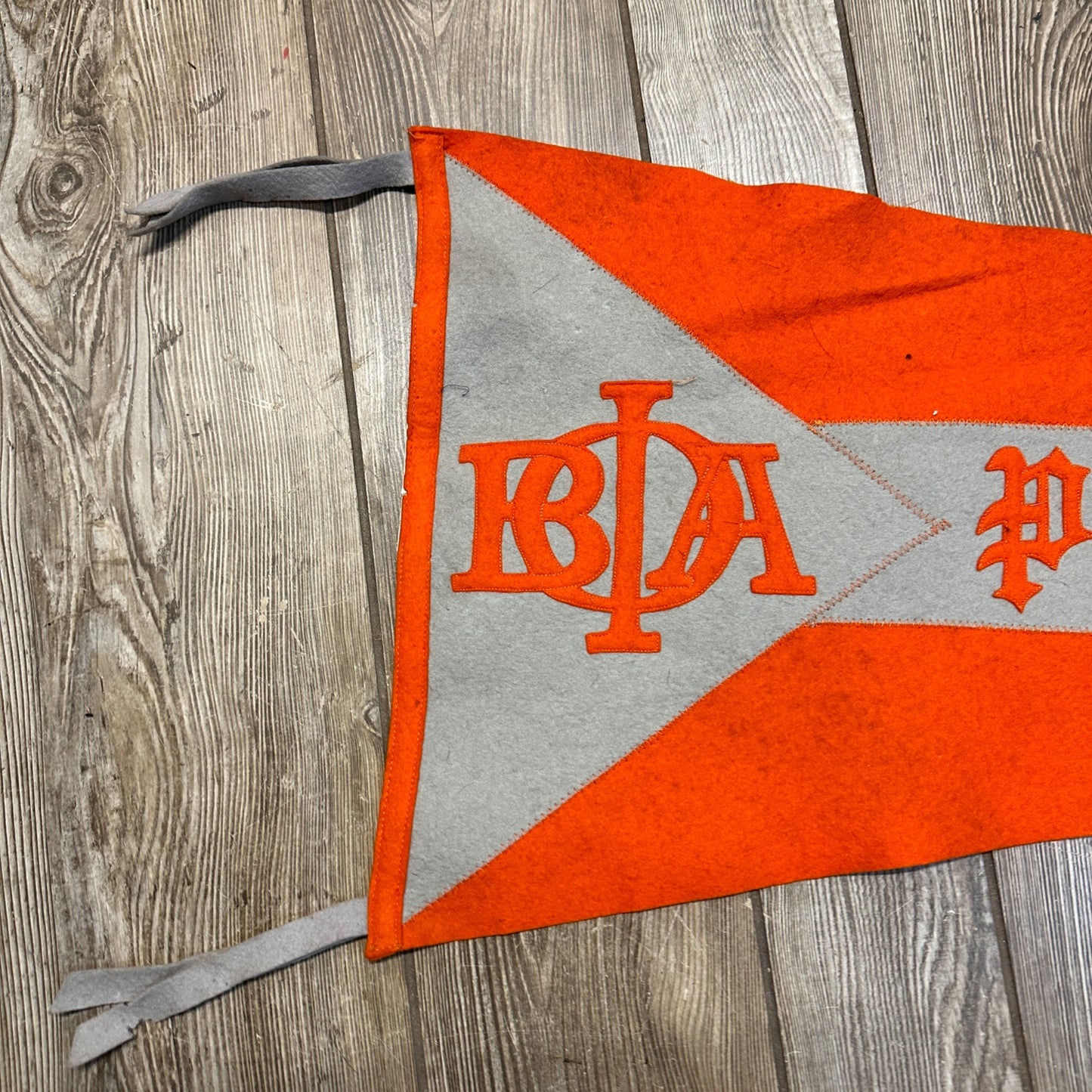 Vintage 1920s Phi Beta Alpha University of Wisconsin Orange Felt 39" Pennant Sewn