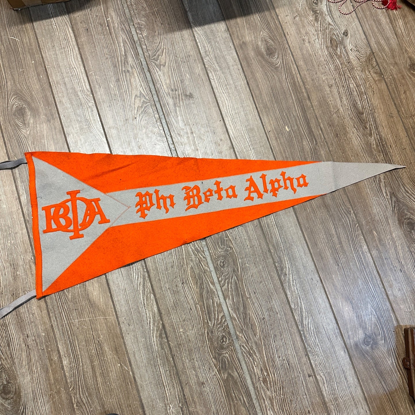 Vintage 1920s Phi Beta Alpha University of Wisconsin Orange Felt 39" Pennant Sewn