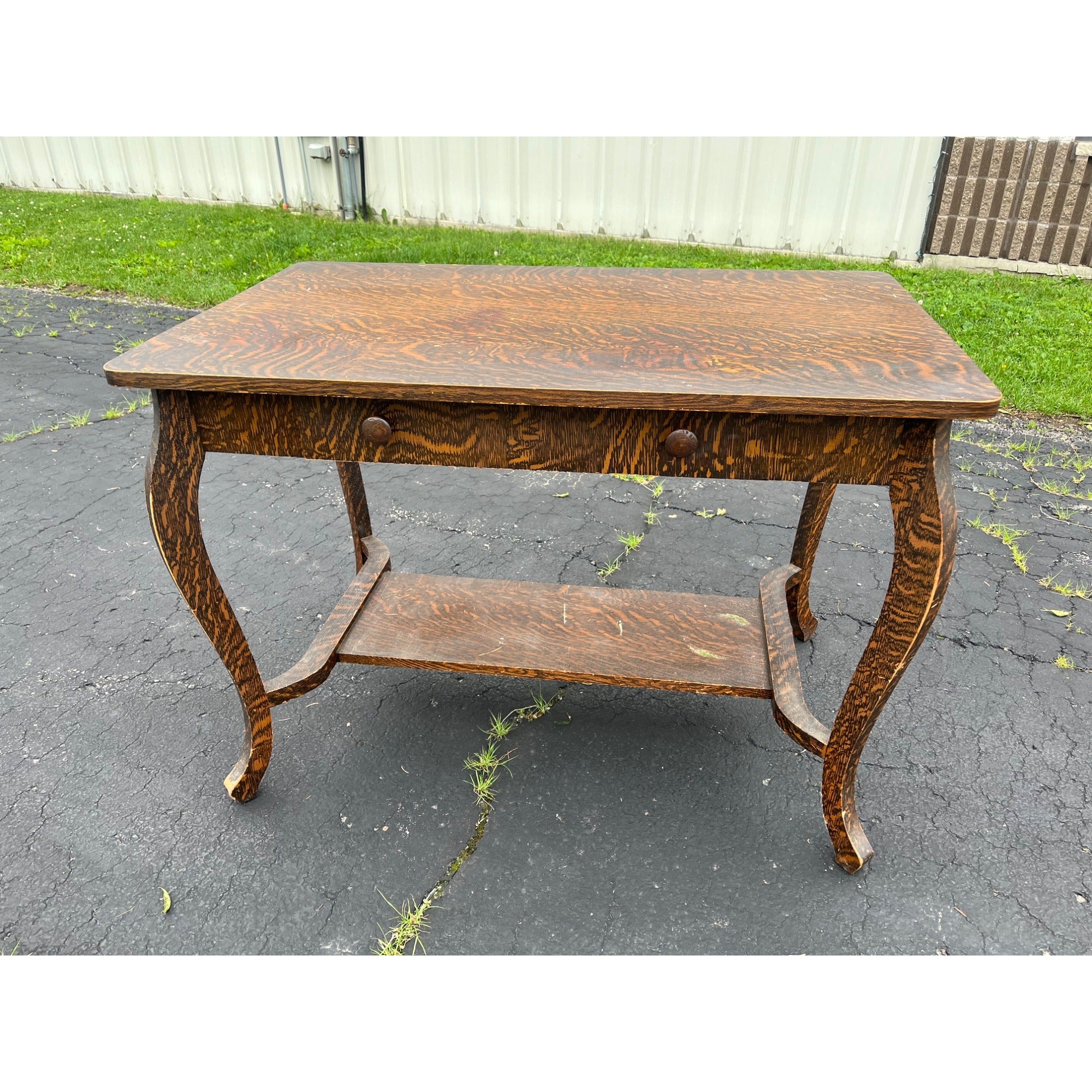 Vintage Early 1900s Grain Painted Wooden Library Table Desk w
