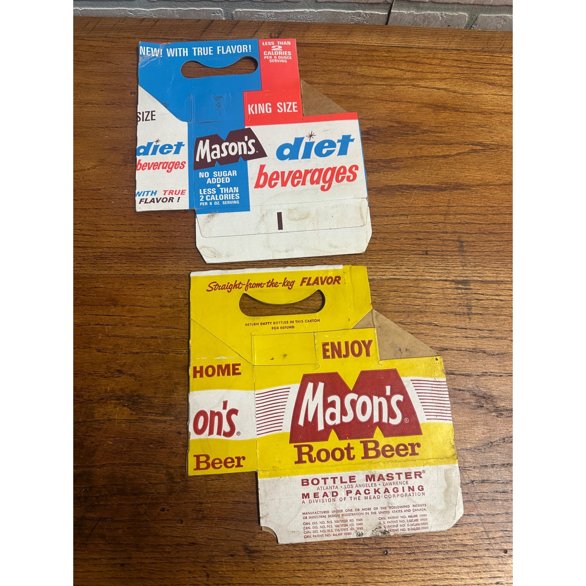 Mason's Root Beer Diet Cardboard Carrier Six Pack Carton Bottle 6-Pack Cases Vintage