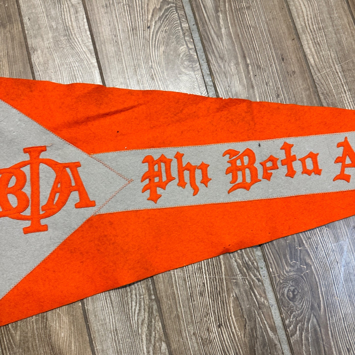 Vintage 1920s Phi Beta Alpha University of Wisconsin Orange Felt 39" Pennant Sewn