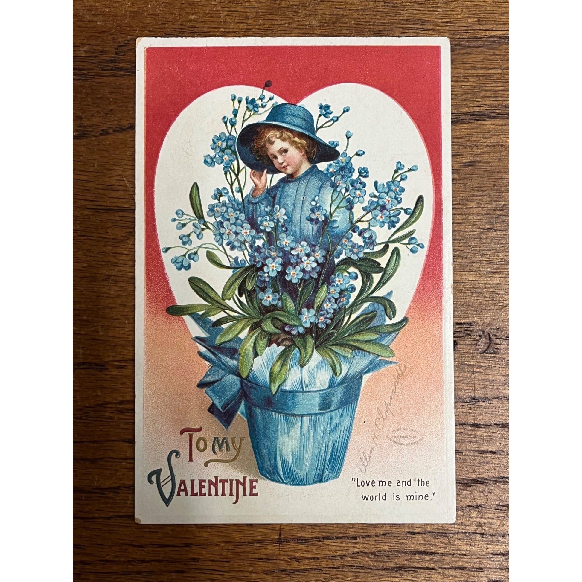RARE Vintage Ellen Clapsaddle Signed Valentine Postcard 602 Girl in Flower Pot