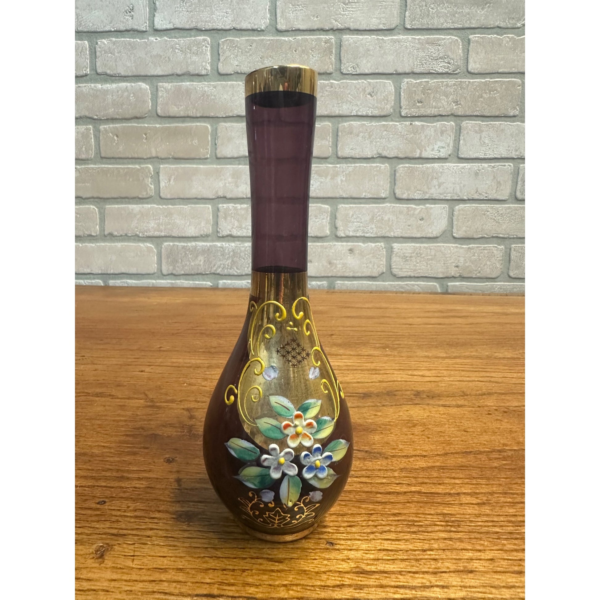 Beautiful Purple Norleans Japan Hand Painted Floral & Gold Trim Vase 8" Bud Vase