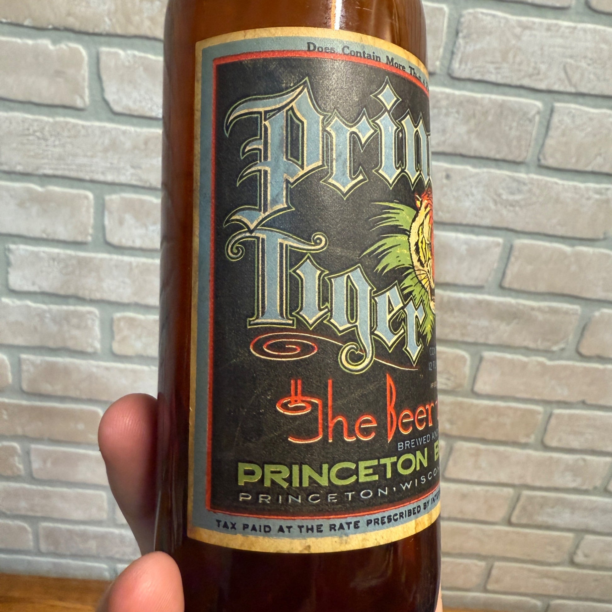 RARE Vintage Princeton Tiger Brew IRTP Label Bottle Wisconsin 12oz WI