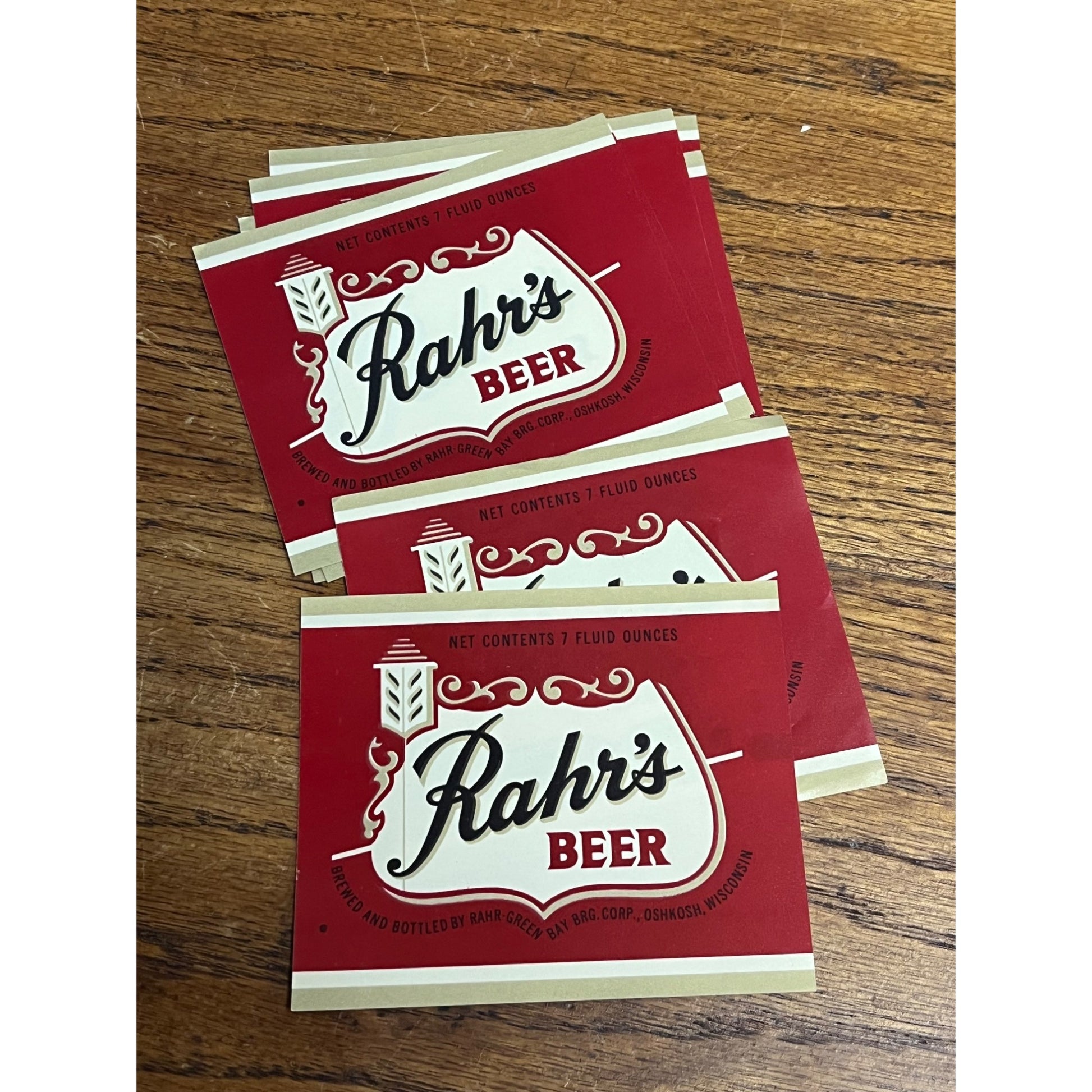 Vintage Lot (10) Rahr's Beer Green Bay & Oshkosh 7oz Beer Labels Wisconsin