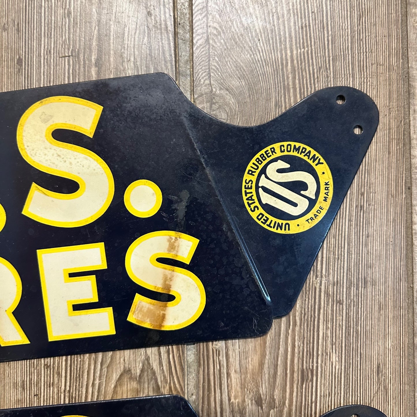 Vintage 1939 United States Rubber Co. US Tires Rack Tin Advertising Signs Pair (2)