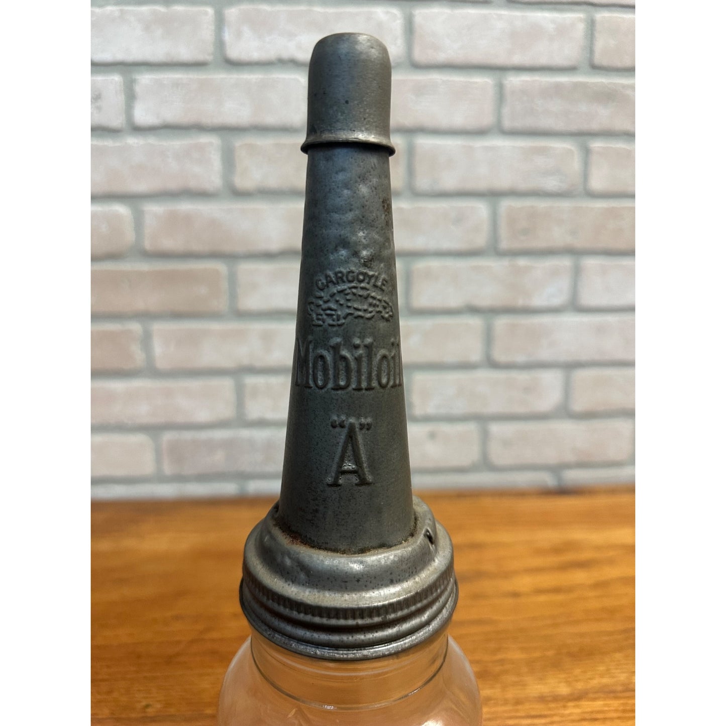 Vintage Mobil Oil Gargyole A Spout w/ Wm Neil & Co. Glass Oil Jar