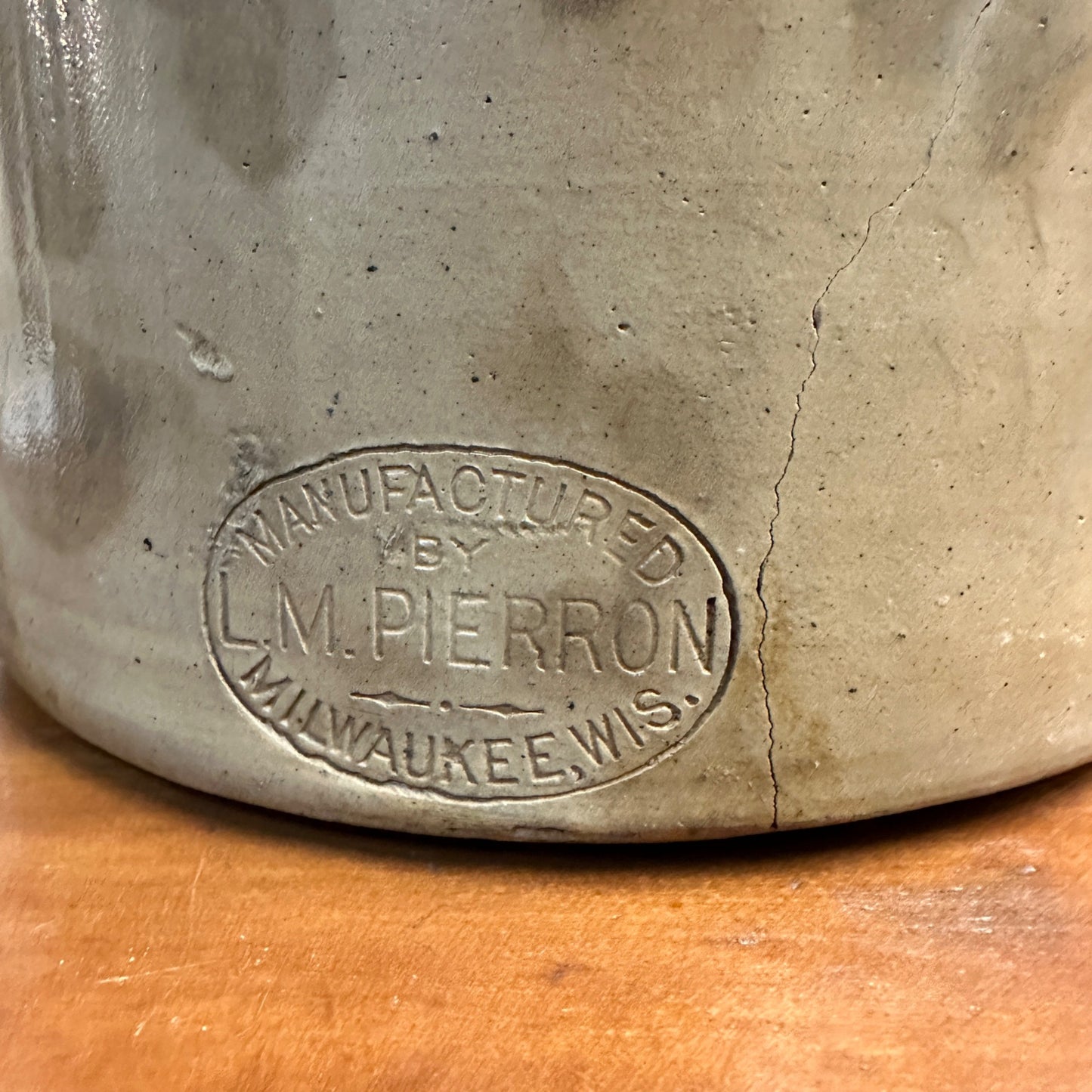 Vintage 1900s L.M. Pierron Milwaukee Wis Salt Glazed 3 Gallon Stoneware Crock