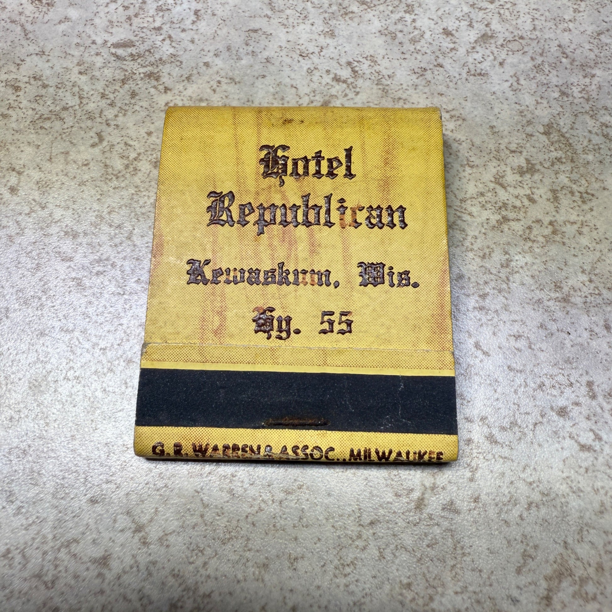 Hotel Republican Kewaskum Wis. Restaurant Supper Club Advertising Matchbook