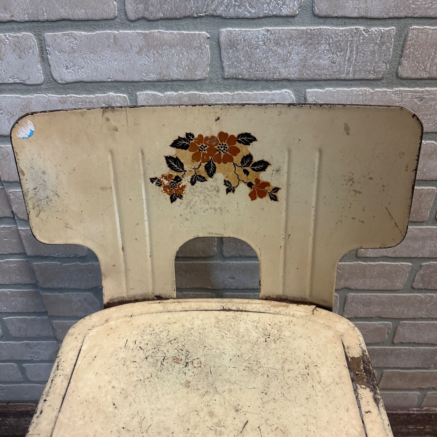 Vintage White Floral Kitchen Metal Stool Seat