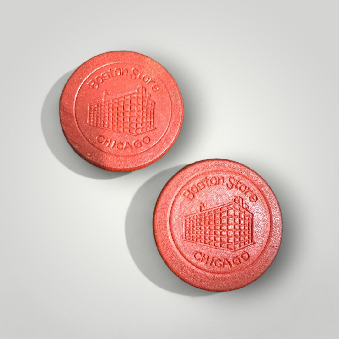 VINTAGE 1910S BOSTON STORE CHICAGO ADVERTISING ENGRAVED WOOD CASINO POKER CHIP