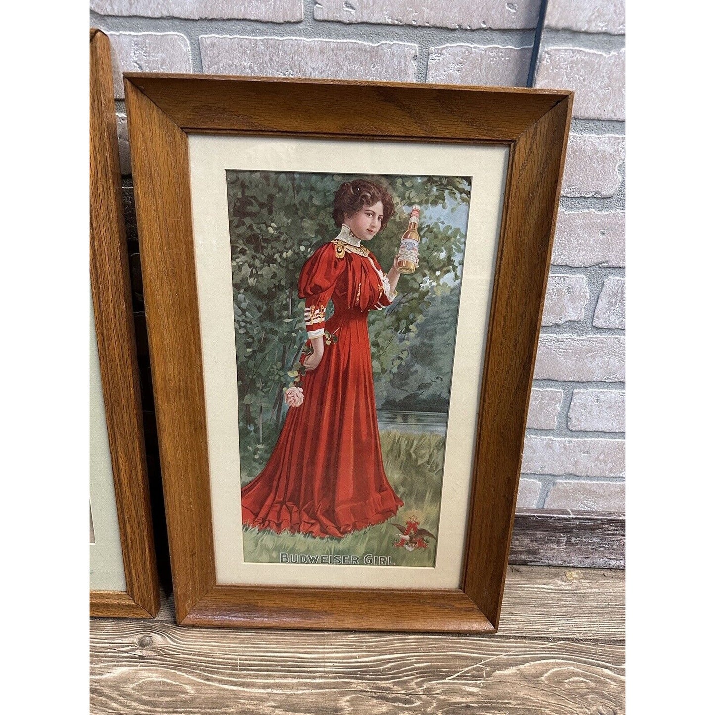 Vintage Budweiser Girls Advertising Beer Litho Prints Framed Repro Lot (2)
