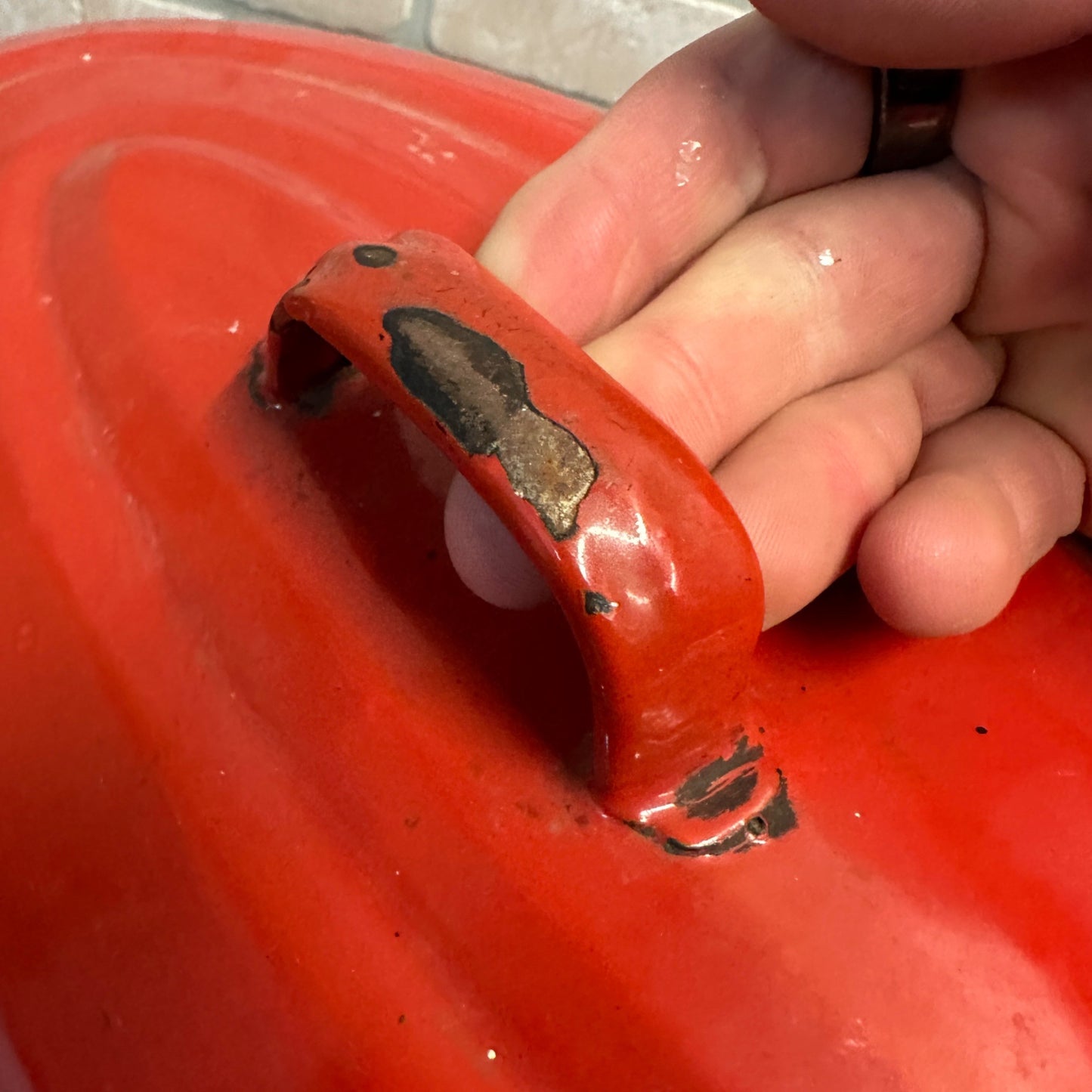 Antique Vintage Red & Black Enamelware Roaster Lid Replacement