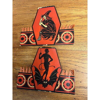 EXCEEDINGLY RARE Antique Beistle Halloween Party Hats Devil Riding Bat & Witch