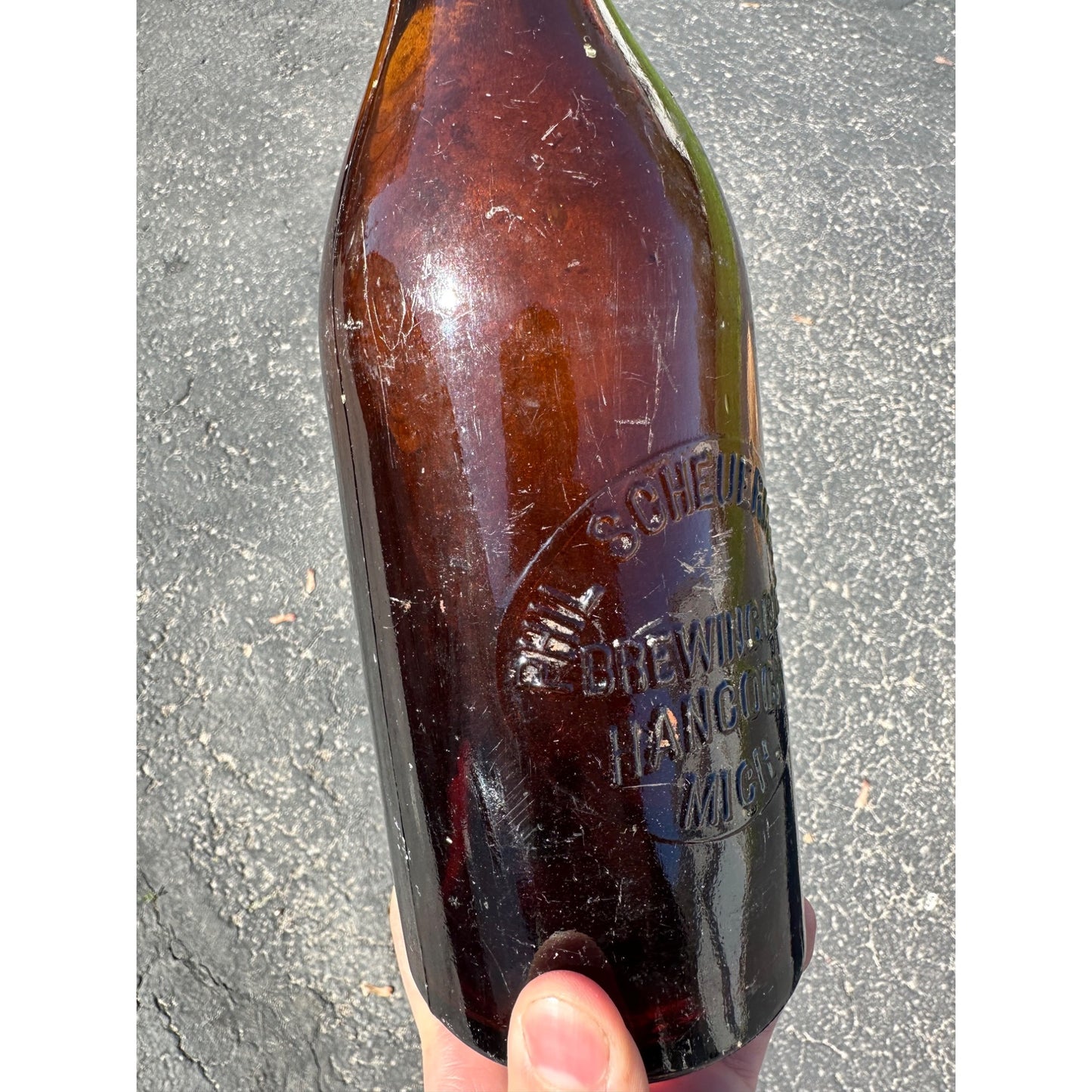 Vintage Quart Phil Scheuermann Brewery Hancock Michigan Beer Bottle 12"