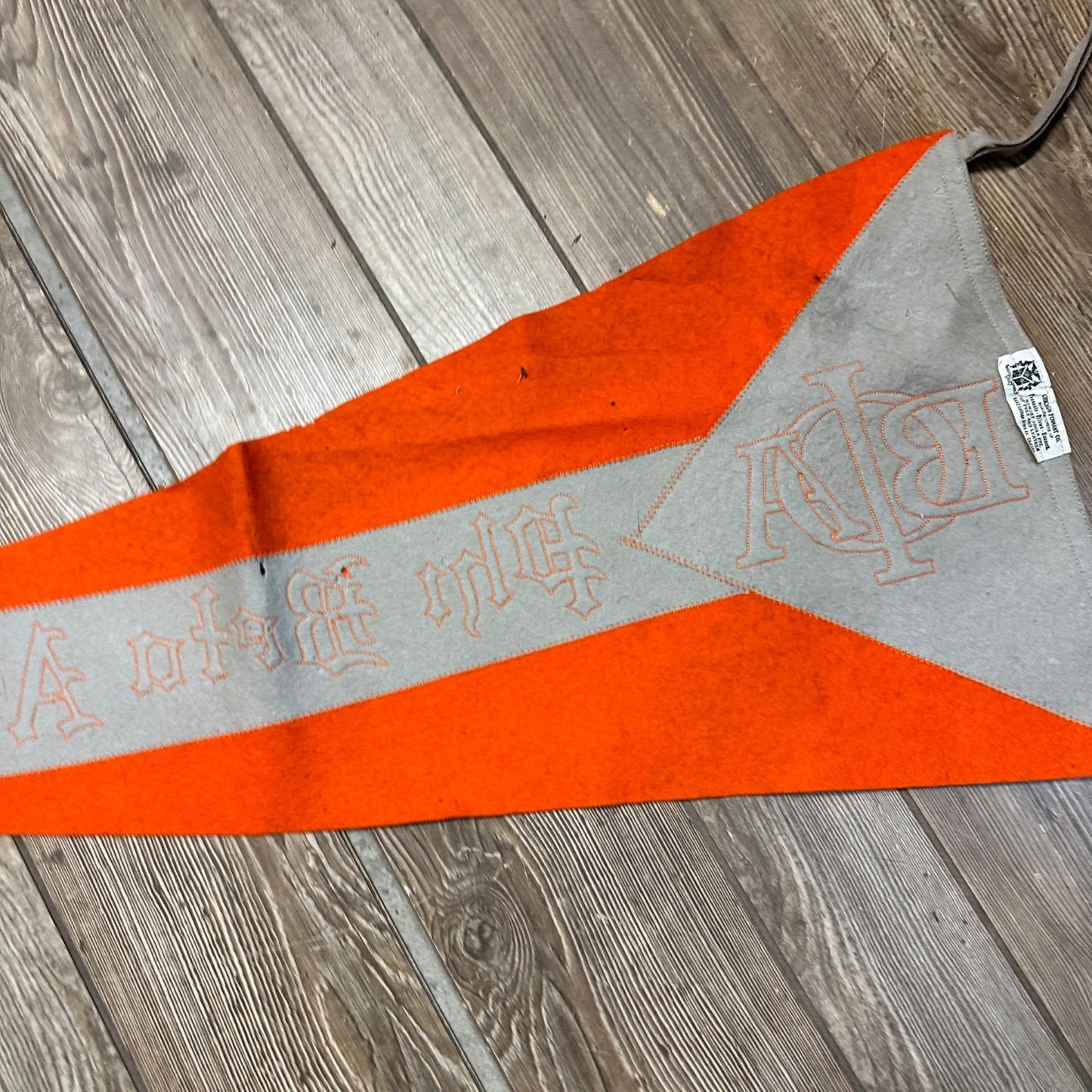 Vintage 1920s Phi Beta Alpha University of Wisconsin Orange Felt 39" Pennant Sewn