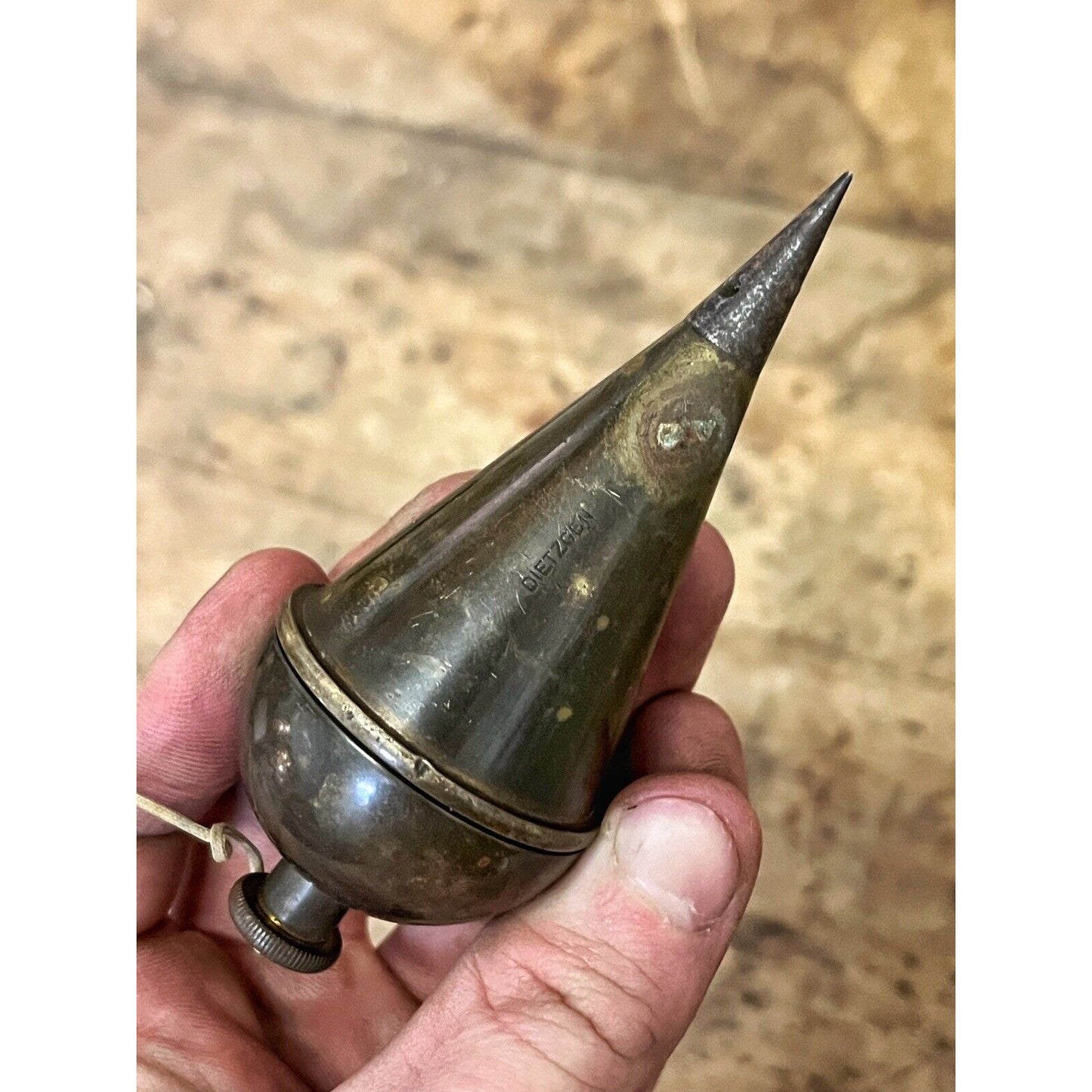 SCARCE Antique Vintage Dietzgen Plumb Bob w/ Internal Reel Solid Brass 10oz Tool