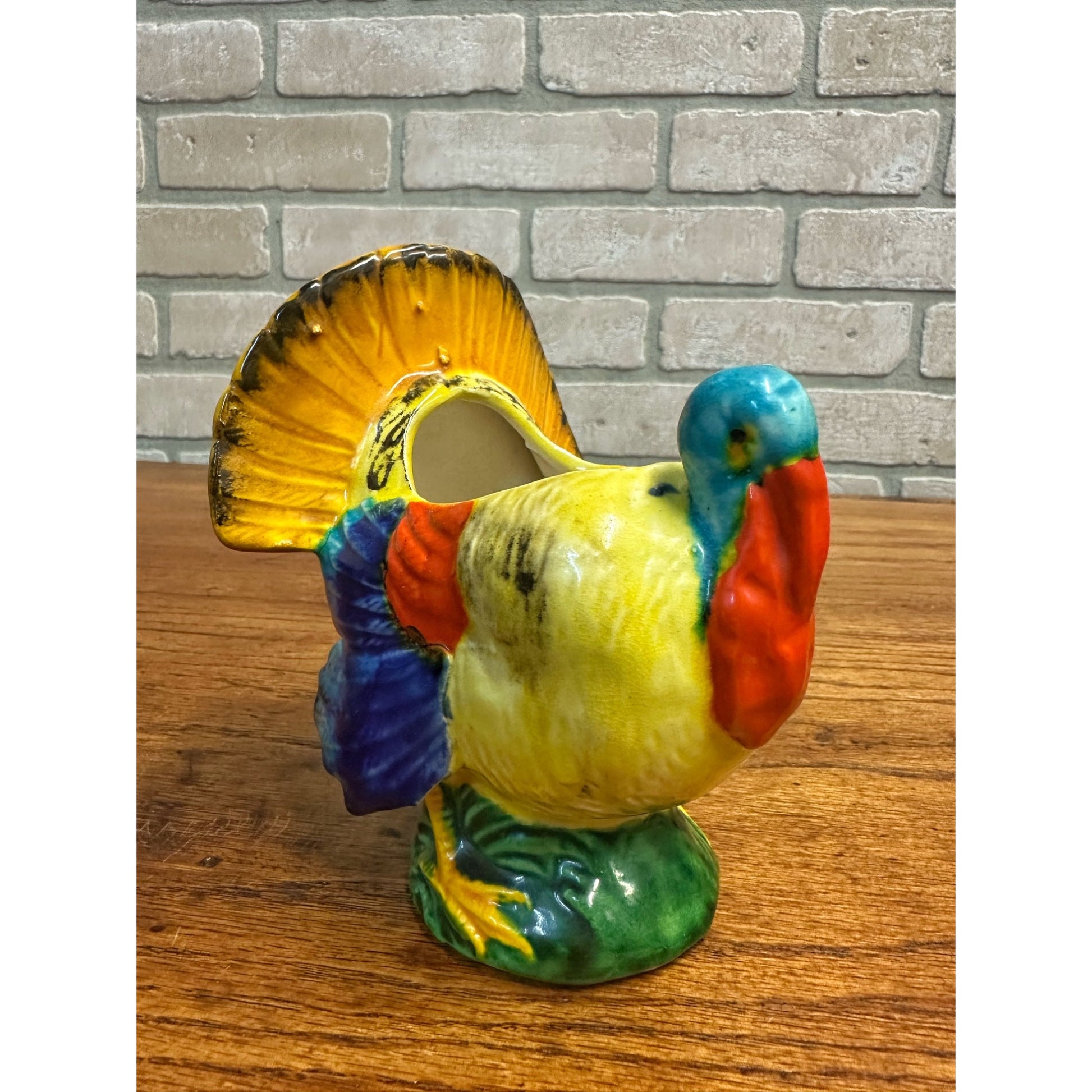 Vintage 1960s Thanksgiving Turkey Ceramic Colorful 5" Planter Pot - Japan