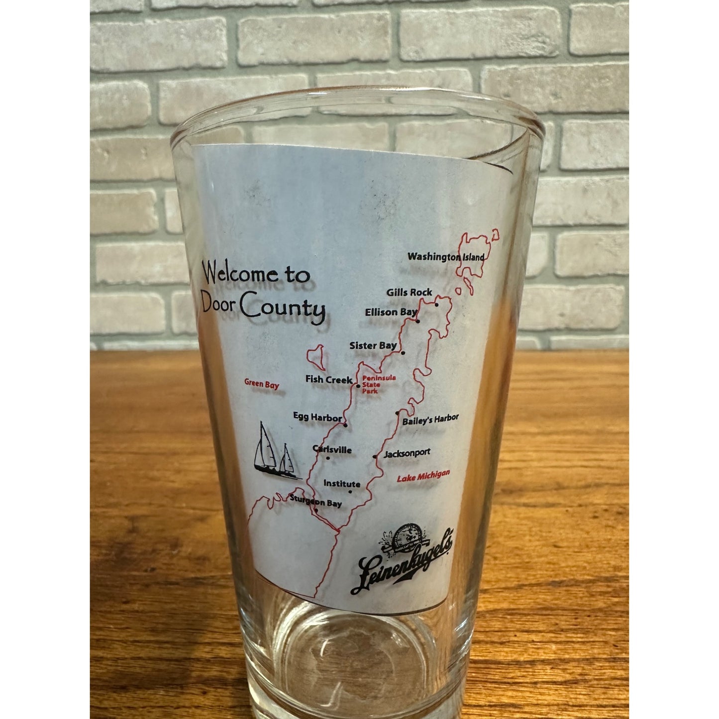 Leinenkugels Welcome To Door County Pint Beer Glass Collectible Wisconsin Rare
