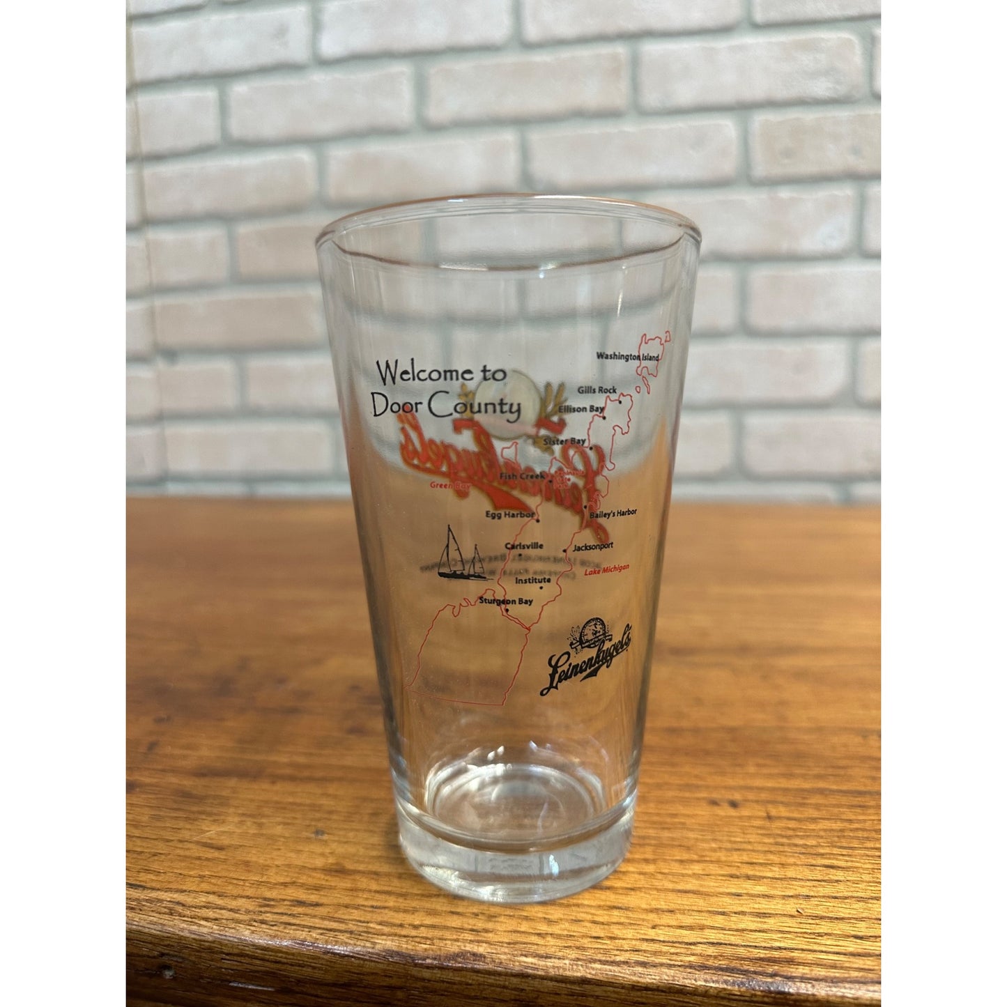 Leinenkugels Welcome To Door County Pint Beer Glass Collectible Wisconsin Rare