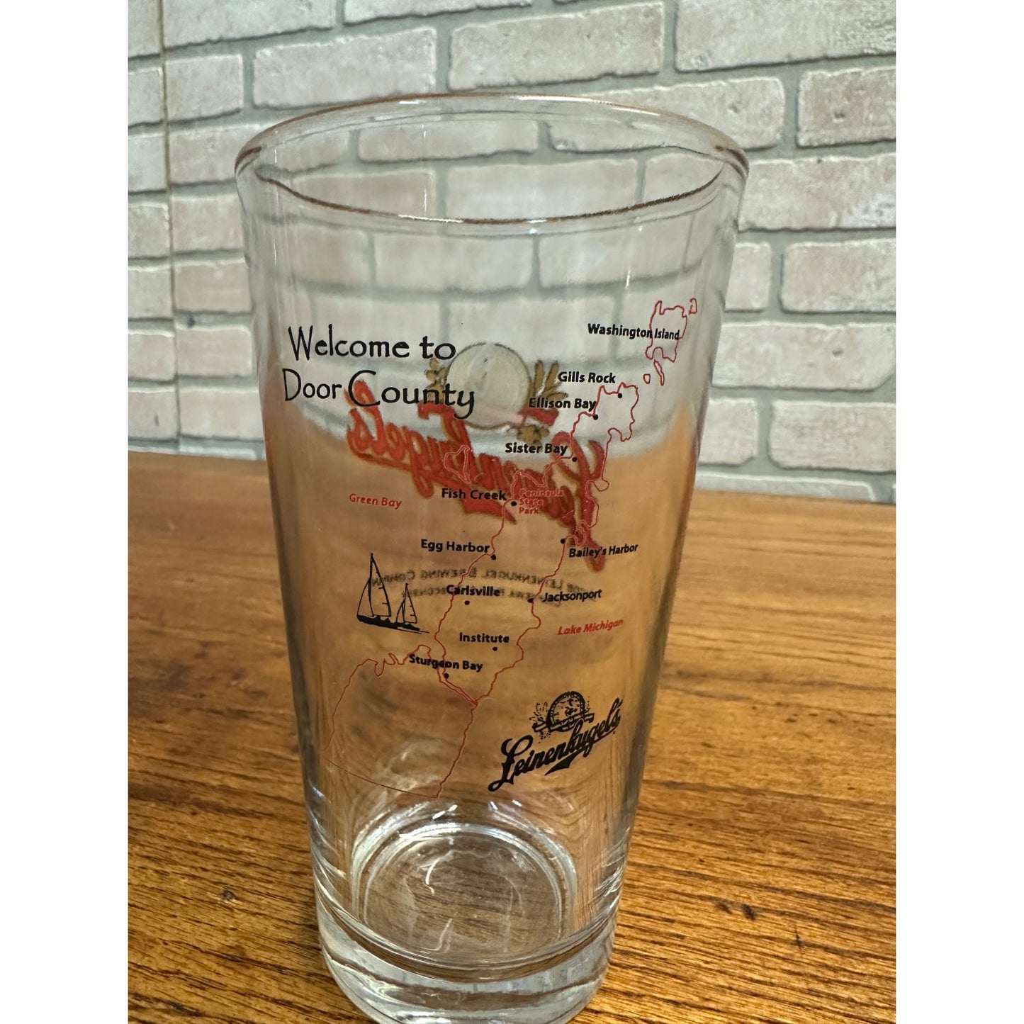 Leinenkugels Welcome To Door County Pint Beer Glass Collectible Wisconsin Rare