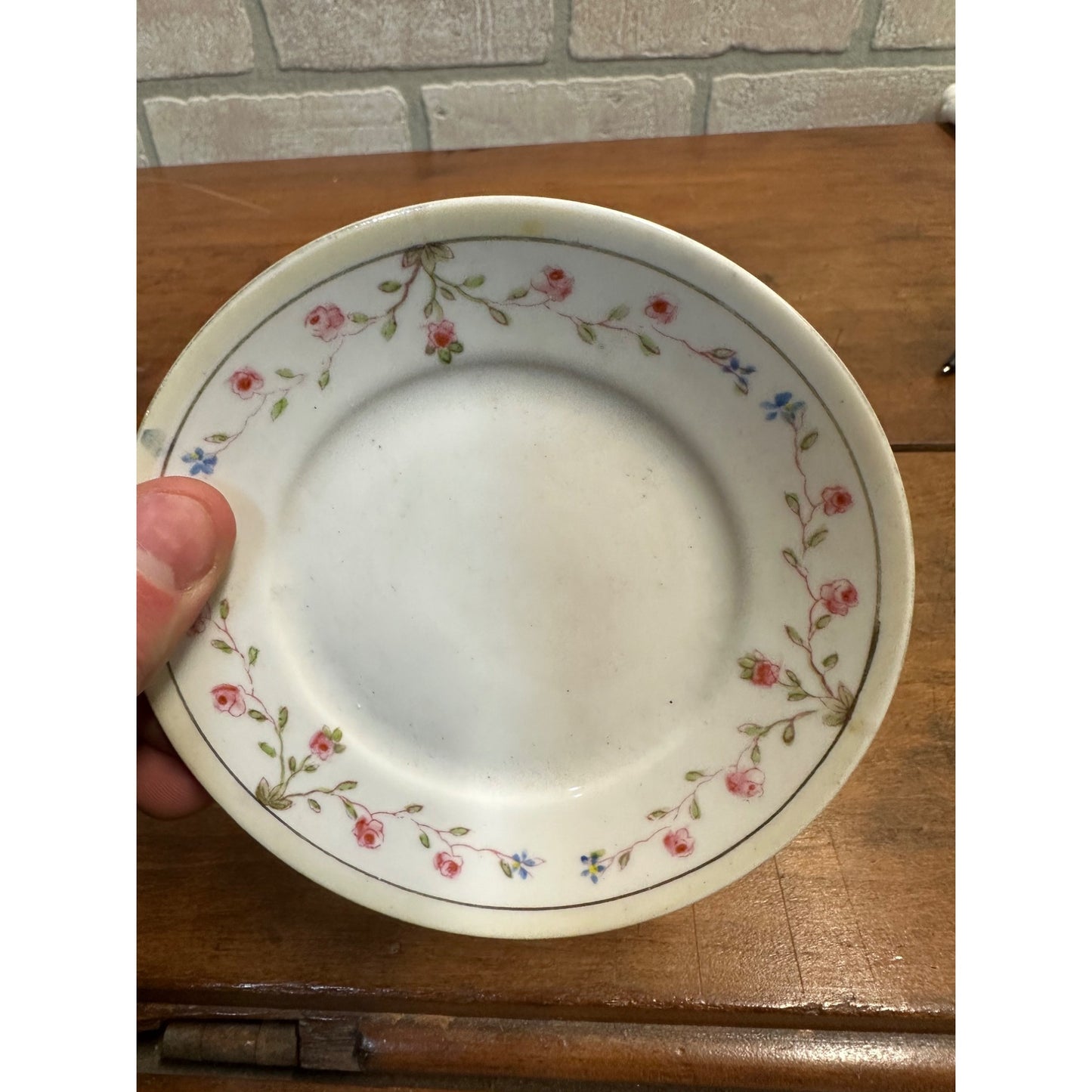 Vintage Nippon Hand Painted Condiment Mayo Bowl w/ Ladle + Plate Platter Pink Rose