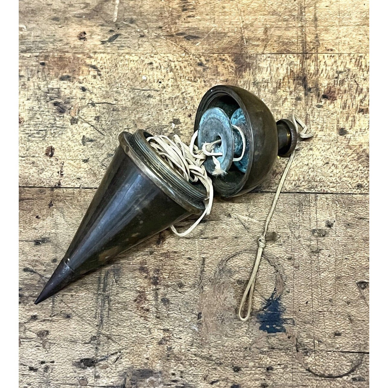 SCARCE Antique Vintage Dietzgen Plumb Bob w/ Internal Reel Solid Brass 10oz Tool