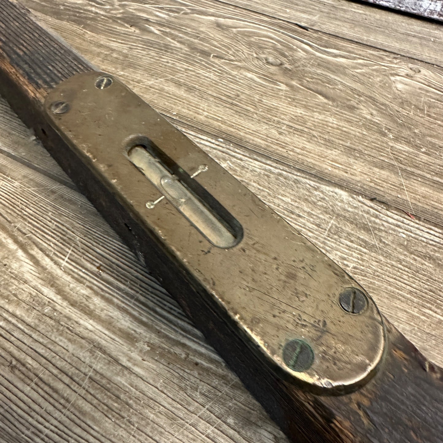 Antique Early 1900s Handmade Carpenters Level w/ Brass Plate Folky Folk Art OAAK