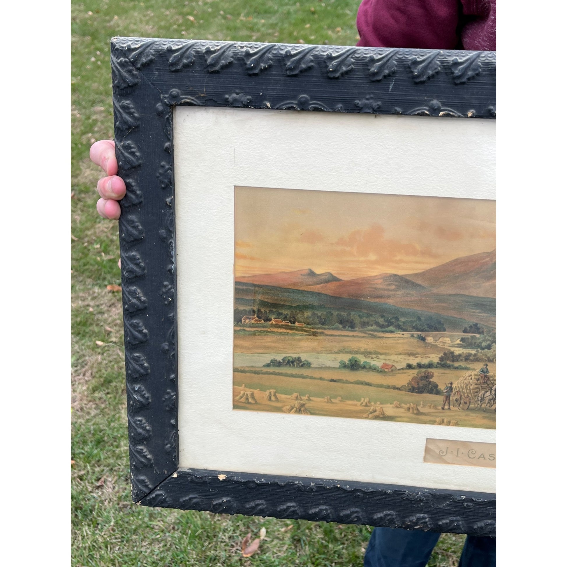 Antique c1880s J.I. Case Framed Advertising Lithograph Sign Poster Racine WI