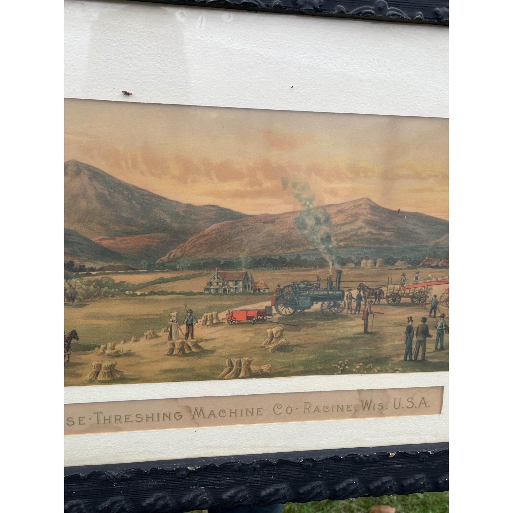 Antique c1880s J.I. Case Framed Advertising Lithograph Sign Poster Racine WI