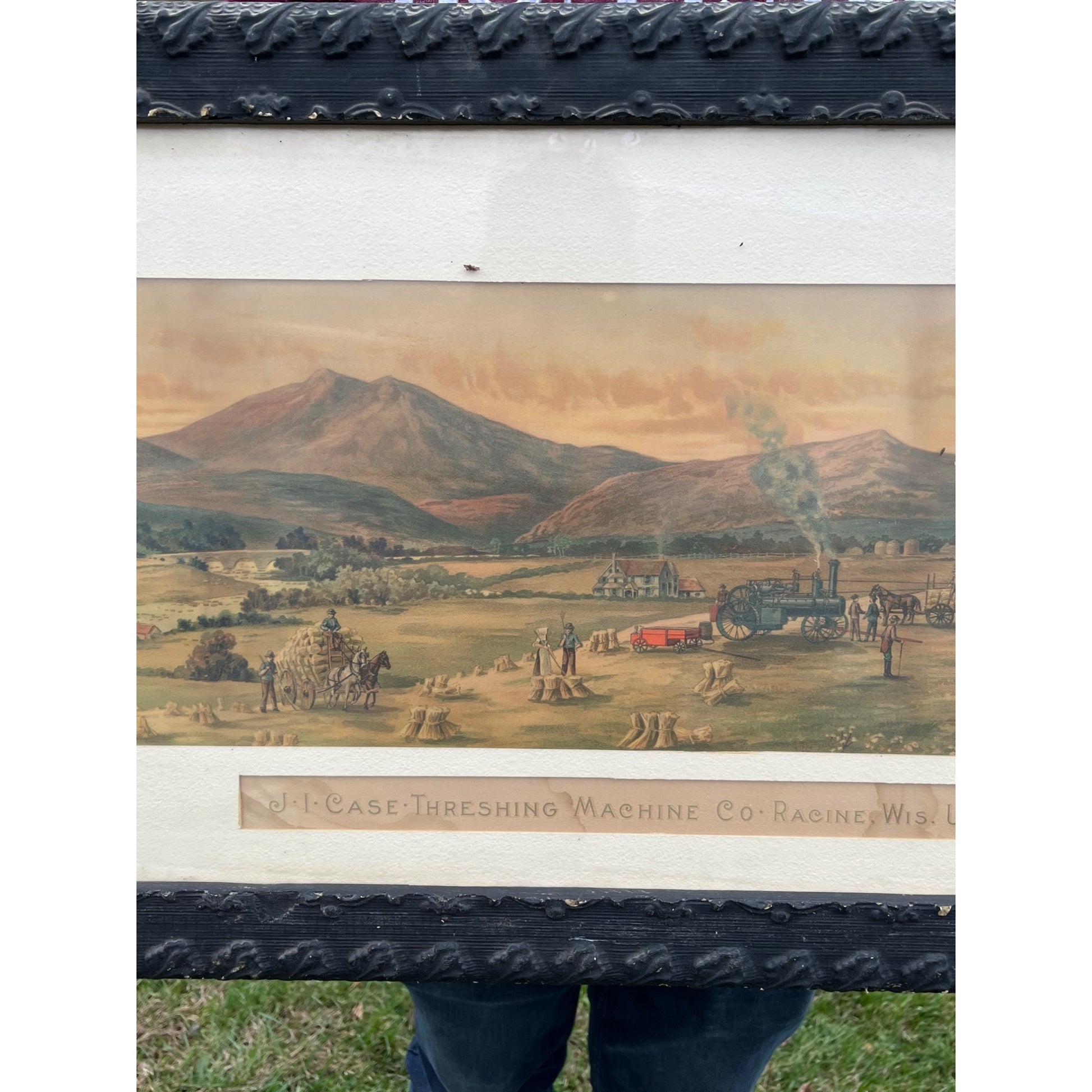 Antique c1880s J.I. Case Framed Advertising Lithograph Sign Poster Racine WI