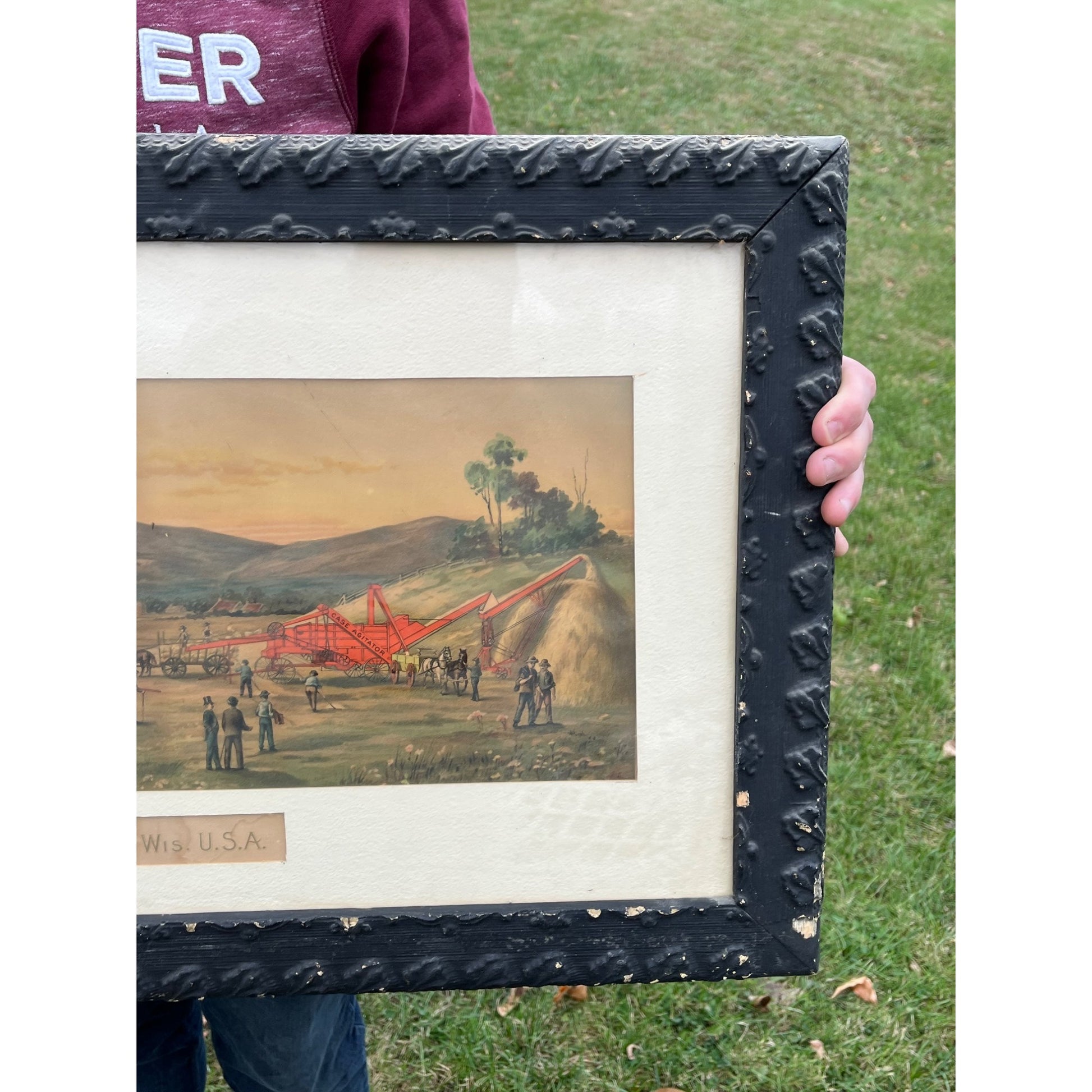 Antique c1880s J.I. Case Framed Advertising Lithograph Sign Poster Racine WI