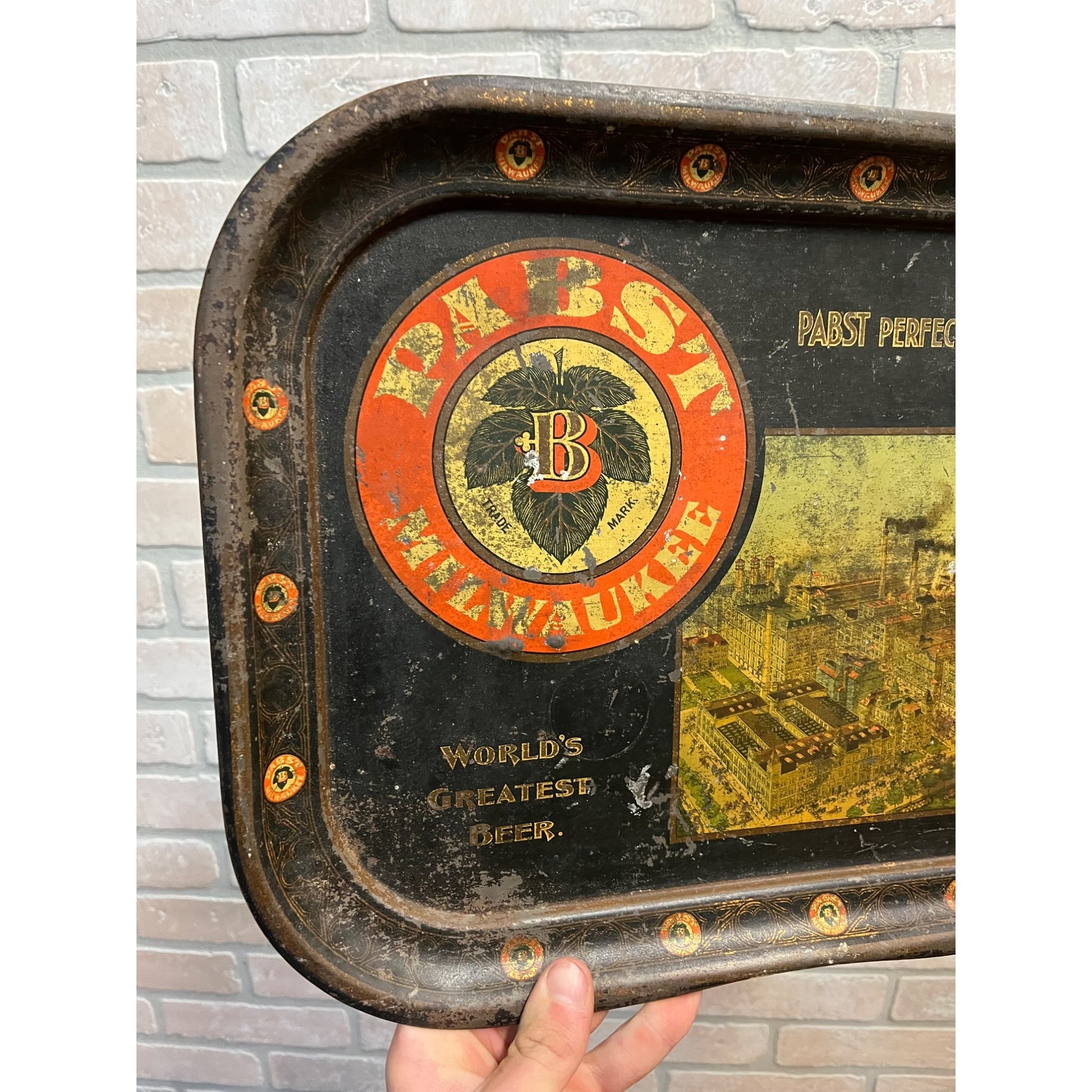 Antique Pre-Prohibition 1890s Pabst Beer Tray Blue Ribbon Milwaukee Wisconsin