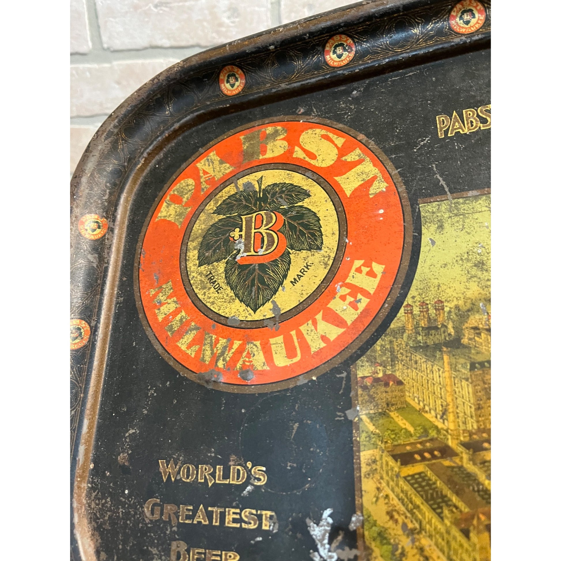 Antique Pre-Prohibition 1890s Pabst Beer Tray Blue Ribbon Milwaukee Wisconsin