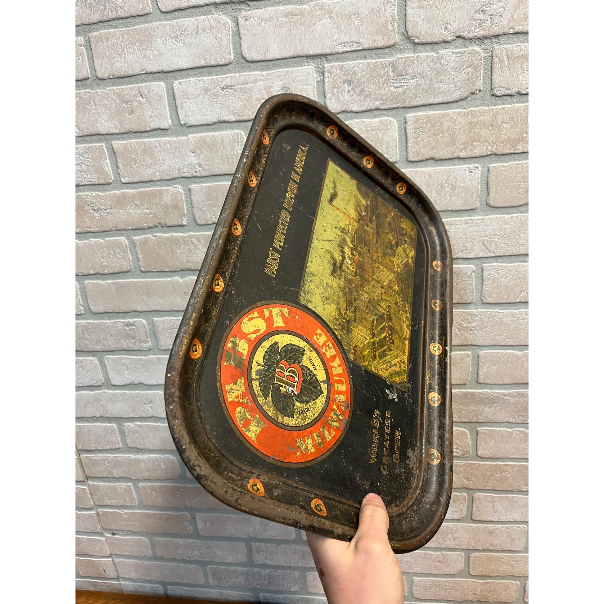 Antique Pre-Prohibition 1890s Pabst Beer Tray Blue Ribbon Milwaukee Wisconsin