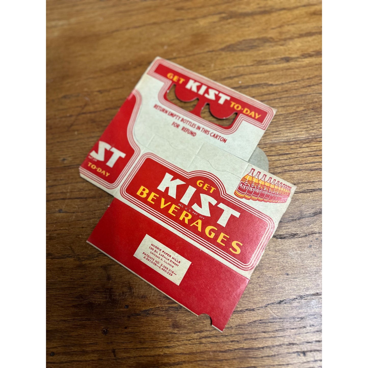 Vintage 1940s Kist Soda Pop Cardboard 6 Bottle Carrier NOS Soda Carrier Tote