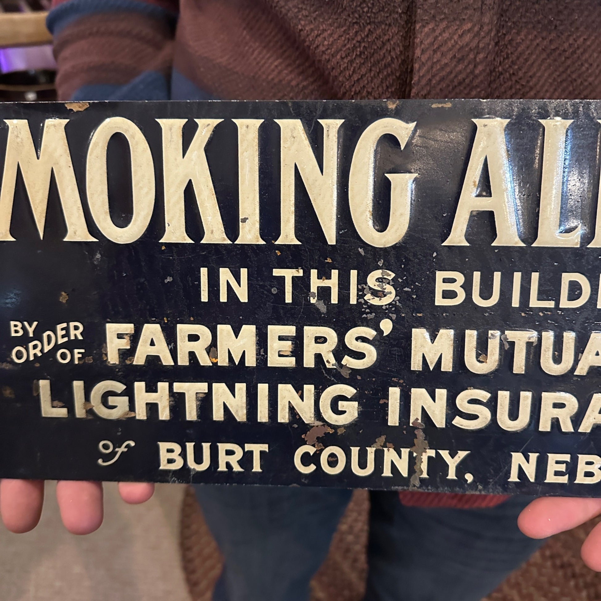 Vintage 1920s Farmers Mutual No Smoking Insurance Co. Advertising Tin Sign