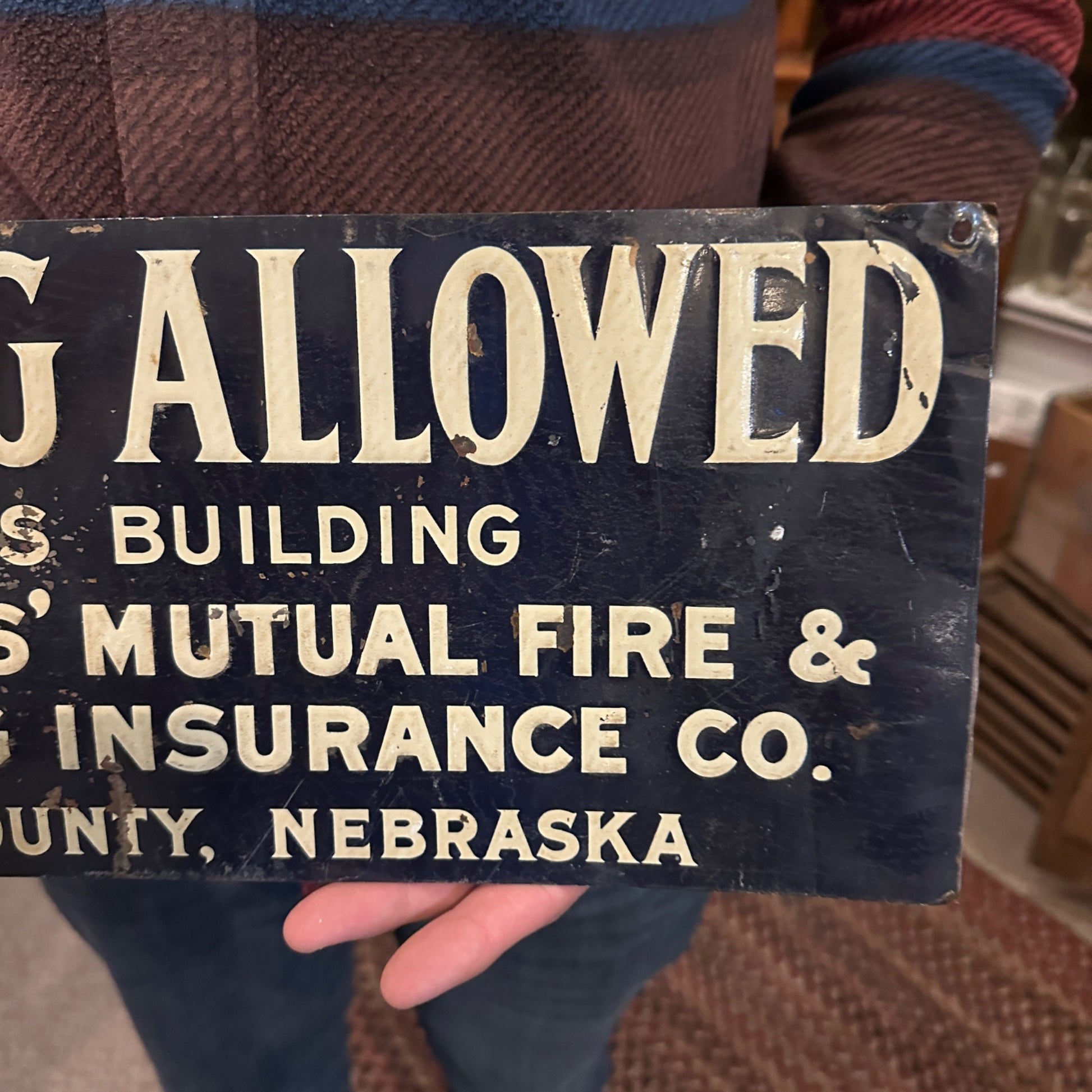 Vintage 1920s Farmers Mutual No Smoking Insurance Co. Advertising Tin Sign