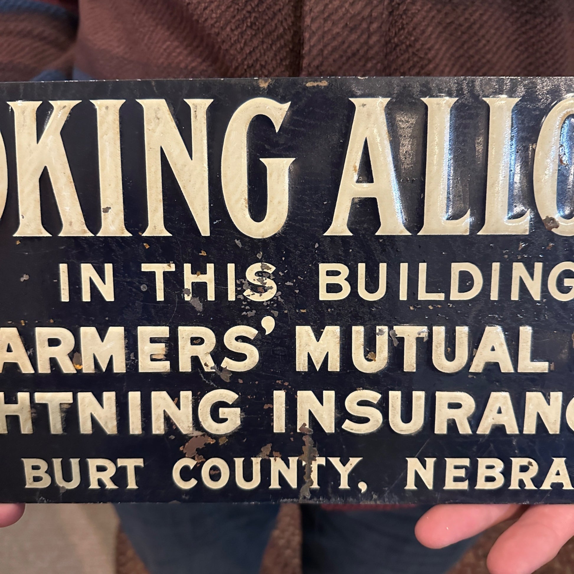 Vintage 1920s Farmers Mutual No Smoking Insurance Co. Advertising Tin Sign