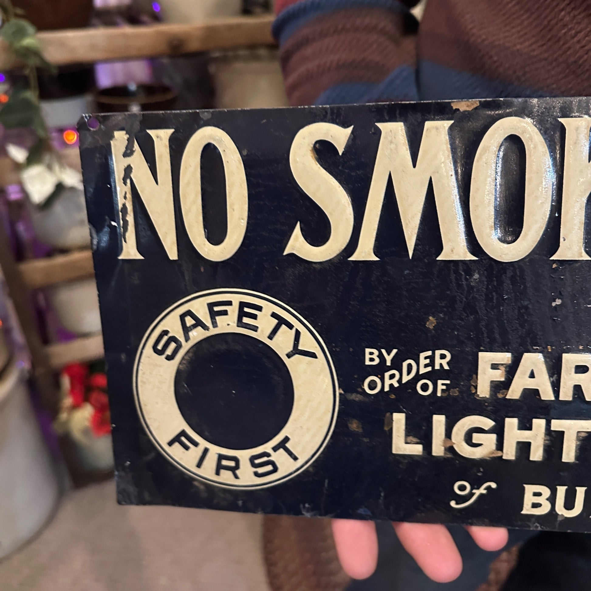 Vintage 1920s Farmers Mutual No Smoking Insurance Co. Advertising Tin Sign