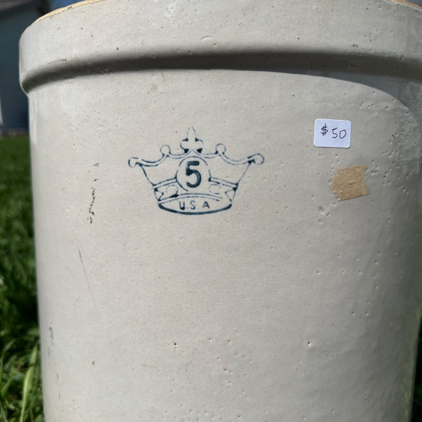 5 Gallon Robinson Ransbottom Stoneware Crock Crown Marked Roseville Ohio