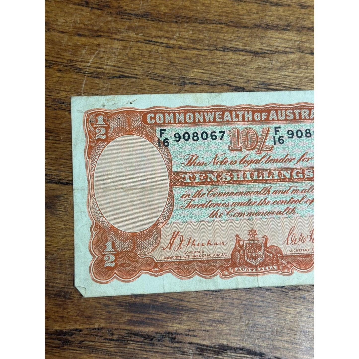 1942 Australia 10 Shillings King George VI Paper Currency