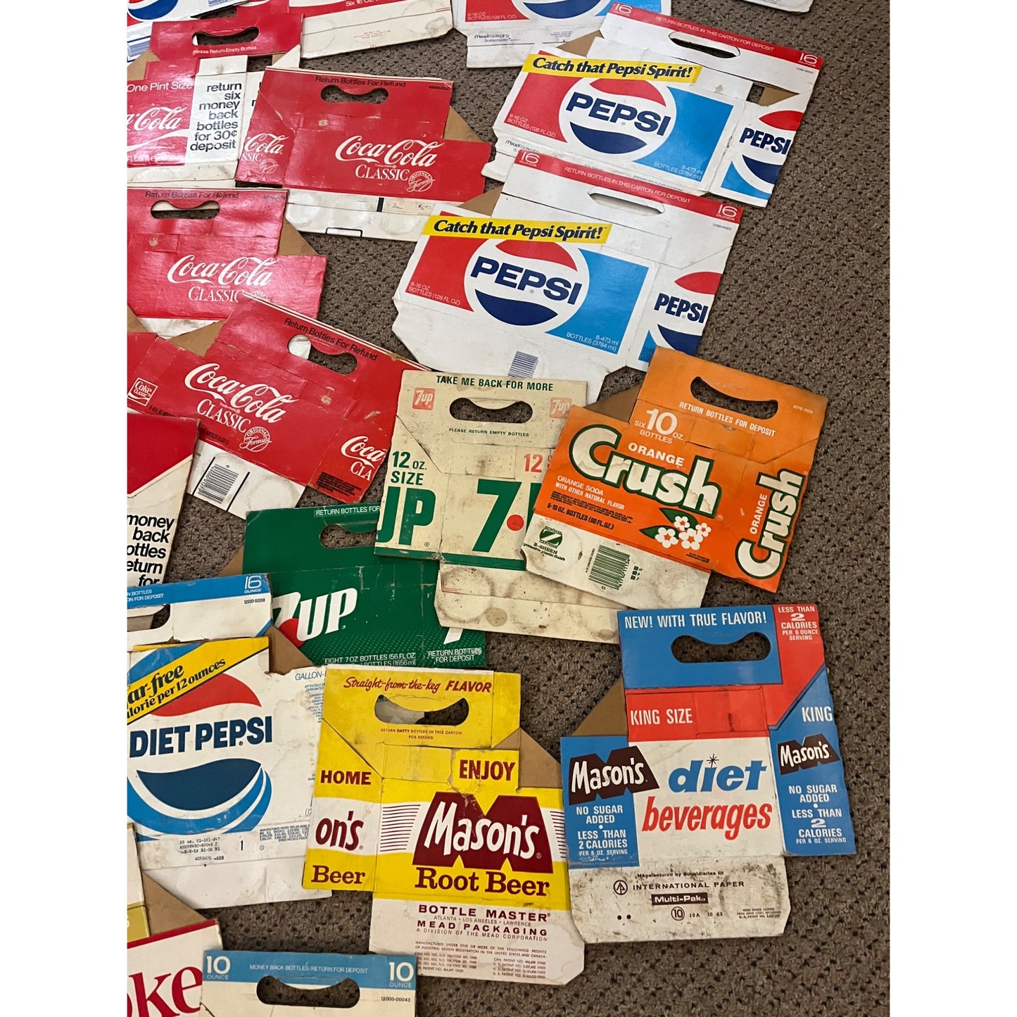 Huge Lot Soda Bottle Cardboard Carriers Cases 6-Pack Coca Cola Pepsi 7up ++